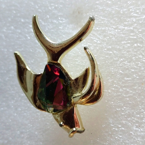 SARAH COVENTRY PIN FISH GOLD TONE METAL FACETED CRYSTALL SIGNED - Picture 4 of 5